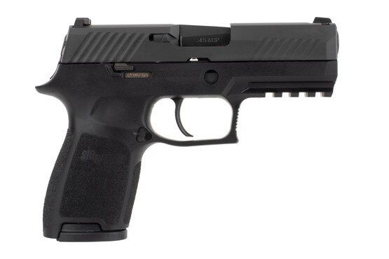 SIG Sauer P320 45 ACP compact pistol features a 9 round capacity
